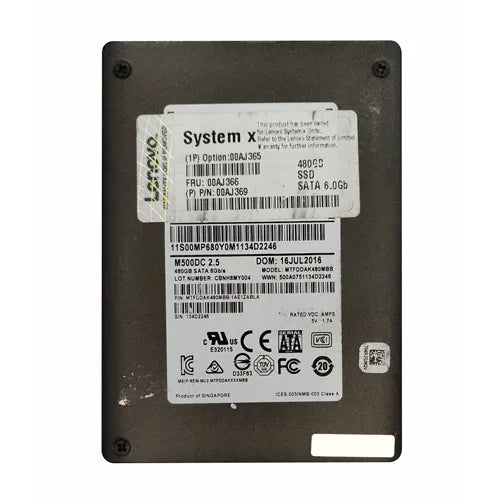 00AJ369 Lenovo 480GB Multi-Level Cell SATA 6Gb/s Hot-Swappable 2.5-Inch Solid State Drive