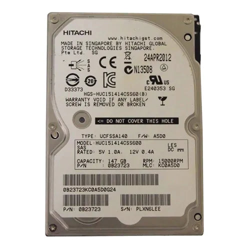 0B23723 HGST Ultrastar C15K147 Series 147GB 15000RPM SAS 6Gb/s 64MB Cache 512e SFF 2.5-inch Enterprise Hard Drive