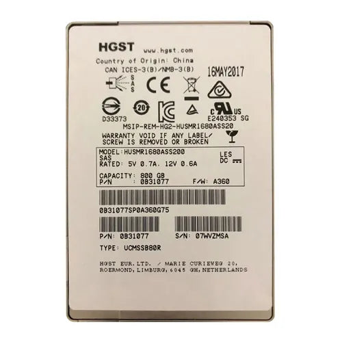 0B31077 HGST Ultrastar SSD1600MR Series 800GB Multi-Level Cell SAS 12Gb/s Read Intensive (Crypto Sanitize) 2.5-inch Solid State Drive