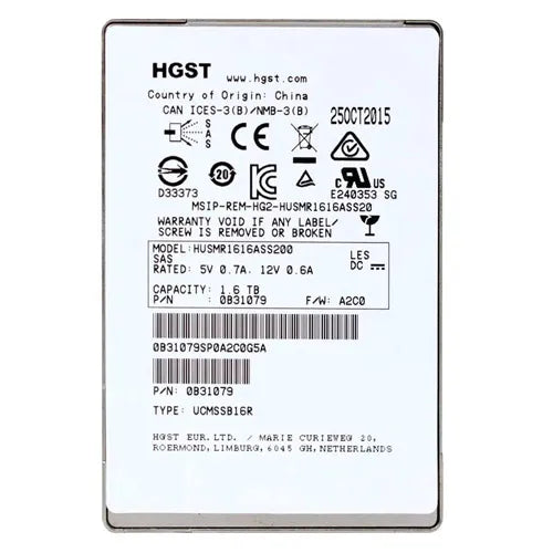 0B31079 HGST Ultrastar SSD1600MR Series 1.6TB Multi-Level Cell SAS 12Gb/s Read Intensive (Crypto Sanitize) 2.5-inch Solid State Drive