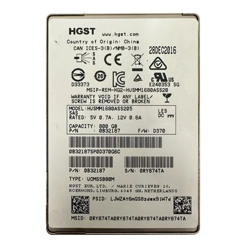 0B32187 HGST Ultrastar SSD1600MM Series 800GB Multi-Level Cell SAS 12Gb/s 512e Mainstream Endurance (TCG + FIPS) 2.5-inch Solid State Drive