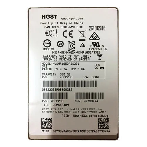 0B32233 HGST Ultrastar SSD1600MR Series 500GB Multi-Level Cell SAS 12Gb/s Read Intensive (TCG Encryption) 2.5-inch Solid State Drive