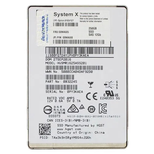 0B32245 HGST Ultrastar SSD1600MR Series 250GB Multi-Level Cell SAS 12Gb/s Read Intensive 2.5-inch Solid State Drive