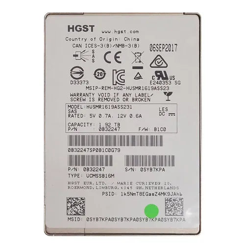 0B32247 HGST Ultrastar SSD1600MR Series 1.92TB Multi-Level Cell SAS 12Gb/s Read Intensive (TCG Encryption) 2.5-inch Solid State Drive