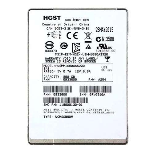 0B33600 HGST Ultrastar SSD1600MM Series 800GB Multi-Level Cell SAS 12Gb/s Mainstream Endurance 2.5-inch Solid State Drive