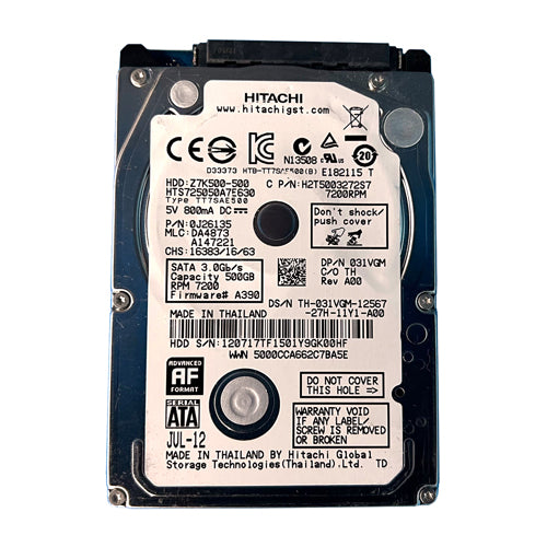 0J26135 HGST Travelstar Z7K500 Series 500GB 7200RPM SATA 6Gb/s 32MB Cache 512e 2.5-Inch Hard Drive