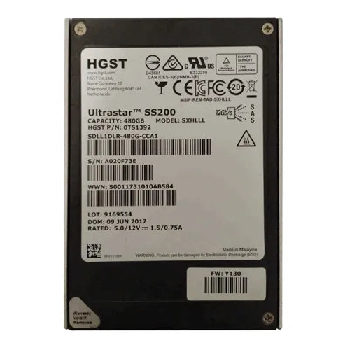 0TS1392 HGST Ultrastar DC SS200 Series 480GB Multi-Level Cell SAS 12Gb/s Read Intensive (ISE) 2.5-Inch Solid State Drive