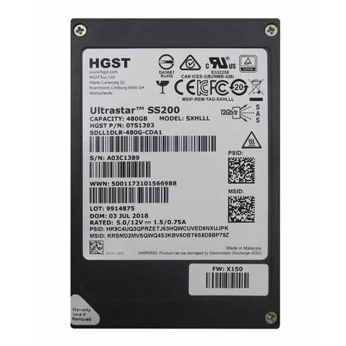 0TS1393 HGST Ultrastar DC SS200 Series 480GB Multi-Level Cell SAS 12Gb/s (TCG) 2.5-Inch Solid State Drive