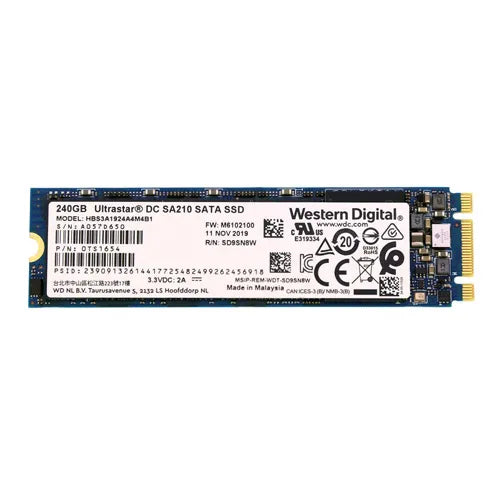 0TS1654 HGST Ultrastar DC SA210 Series 240GB 3D Triple-Level Cell SATA 6Gb/s (TCG Opal 2.01) M.2 2280 Solid State Drive