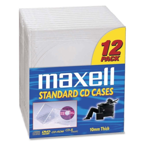 190069 Maxell CD/DVD Jewel Clear Cases (12-Pack)