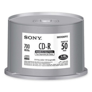 50CDQ80PI3 Sony CD Recordable Media CD-R 48x 700 MB 50 Pack Spindle 120mm1.33 Hour Maximum Recording Time