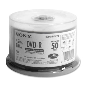 50DMR47PT4 Sony DVD Recordable Media DVD-R 16x 4.70GB 50 Pack Spindle 120mm2 Hour Maximum Recording Time