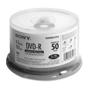 50DMR47PI4 Sony DVD Recordable Media DVD-R 16x 4.70GB 50 Pack Spindle 120mm2 Hour Maximum Recording Time