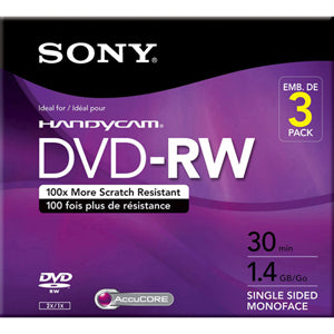 3DMW30R2H Sony 1.4GB 2x DVD-RW Optical Media (3-Pack)