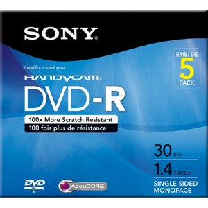 5DMR30R1H Sony DVD-R Media 1.4GB 80mm Mini 5 Pack