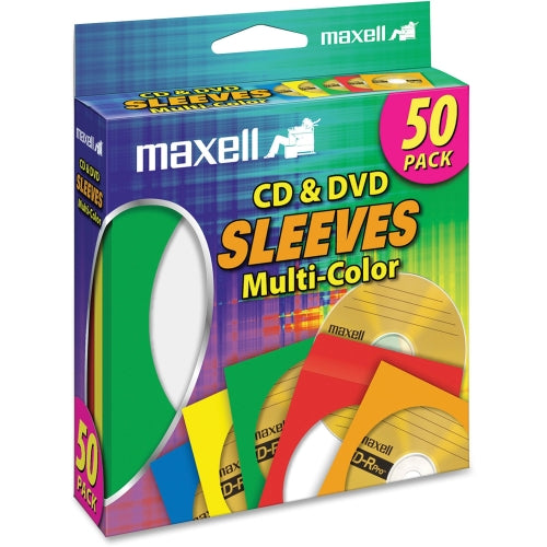 190134 Maxell CD-401 Multi-Color CD & DVD Sleeve Plastic Assorted, Clear