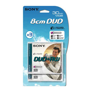 3DPW30R2H Sony DVD+RW Media 1.4GB 80mm Mini 3 Pack