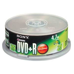 25DPR47 Sony 4.7GB 16x DVD+R Optical Media (25-Pack)