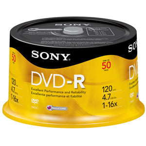 50DMR47 Sony 4.7GB 16x DVD-R Optical Media (50-Pack)