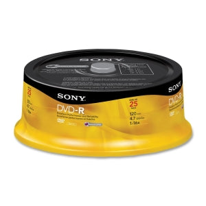 25DMR47RS4 Sony DVD Recordable Media DVD-R 16x 4.70GB 25 Pack Spindle 120mm2 Hour Maximum Recording Time