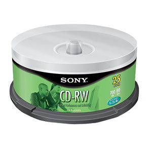 25CDRW700RS Sony 4x CD-RW Media 700MB 120mm Standard 25 Pack Spindle