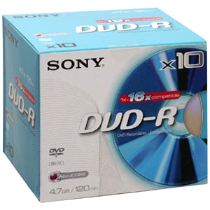 10DMR47R4 Sony 16x DVD-R Media 4.7GB 120mm Standard 10 Pack Jewel Case