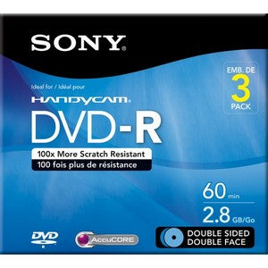 3DMR60DSR1H Sony DVD-R DS Media 2.8GB 80mm Mini 3 Pack Jewel Case