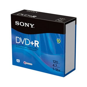 10DPR47R4 Sony 16x DVD+R Media 4.7GB 120mm Standard 10 Pack Jewel Case