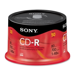 50CDQ80RS Sony CD Recordable Media CD-R 48x 700 MB 50 Pack Spindle 120mm1.33 Hour Maximum Recording Time