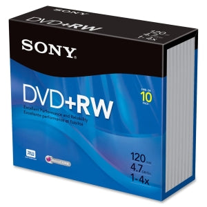 10DPW47R2 Sony DVD Rewritable Media DVD+RW 4x 4.70GB 10 Pack Jewel Case 120mm2 Hour Maximum Recording Time