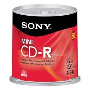 50CDQ22RS Sony 24x CD-R Media 200MB 80mm Mini 50 Pack Spindle