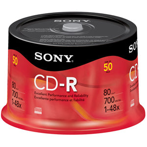 50CRM80RS Sony CD-R Media 700MB 120mm Standard 50 Pack Spindle