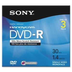 3DMR30R1H Sony DVD Recordable Media DVD-R 1.40GB 3 Pack 80mm Mini30 Minute Maximum Recording Time