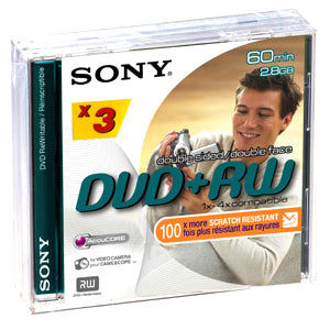 3DPW60DSR2H Sony DVD+RW Double Sided Media 2.8GB 80mm Mini 3 Pack