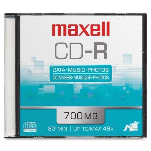 648201 Maxell CD Recordable Media CD-R 48x 700 MB 1 Pack Slim Jewel Case 120mm