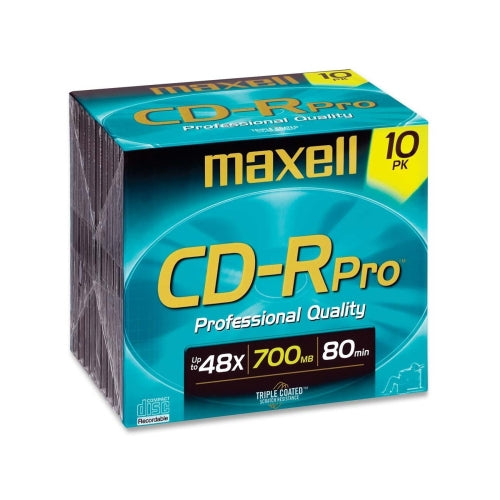 648410 Maxell CD-Rpro CD Recordable Media CD-R 48x 700 MB 10 Pack Jewel Case 120mm1.33 Hour Maximum Recording Time