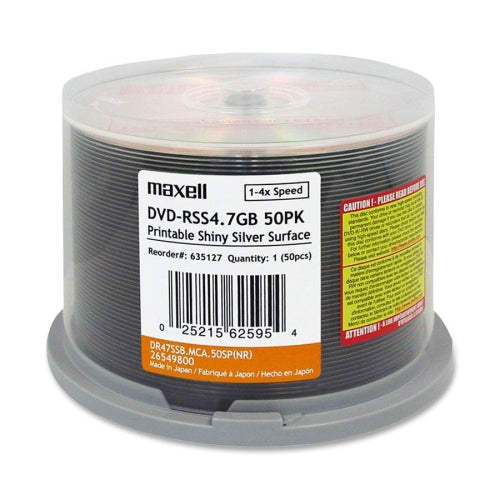 635127 Maxell DVD-R 4.7GB GP 4XNO-LOGO Thermal Printable 50-Pack Spindle