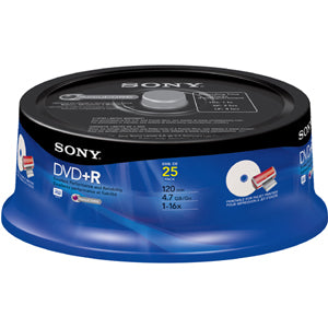 25DPR47RSP4 Sony DVD Recordable Media DVD+R 16x 4.70GB 25 Pack Spindle 120mm