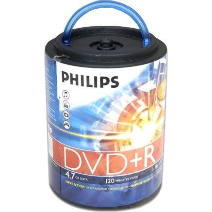 DR4S6H00F/17 Philips DVD Recordable Media DVD+R 16x 4.70GB 100 Pack Spindle 120mm2 Hour Maximum Recording Time