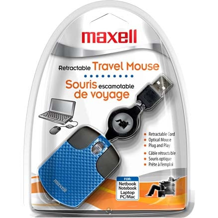 191032 Maxell Travel Mouse Optical Wired Blue USB 800 dpi Scroll Wheel