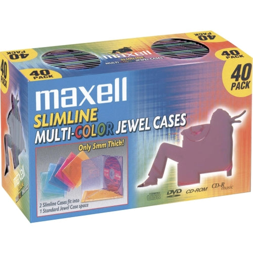 190076 Maxell CD-366 Multi-Color Slimline Jewel Cases (40-Pack)