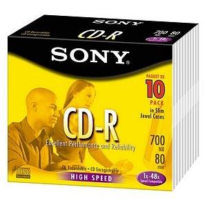 10CDQ80L3 Sony 700MB 48x CD-R Mini Optical Media (10-Pack)