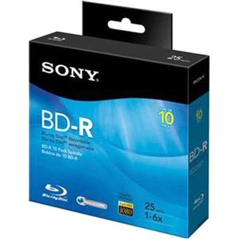 10BNR25RNS Sony Blu-ray Recordable Media BD-R 6x 25GB 10 Pack Spindle 120mm (Refurbished)