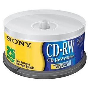 25CDRW700LS/T Sony 700MB 4x CD-RW Optical Media (25-Pack)