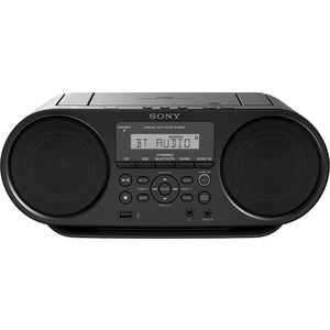 ZSRS60BT "Sony CD Boombox with Bluetooth ZS-RS60BT 1 x Disc 4 W Integrated CD-DA, MP3, WMA, AAC 1710 kHz, 108 MHz 26 Hour Run Time USB Auxiliary Input (Refurbished)"