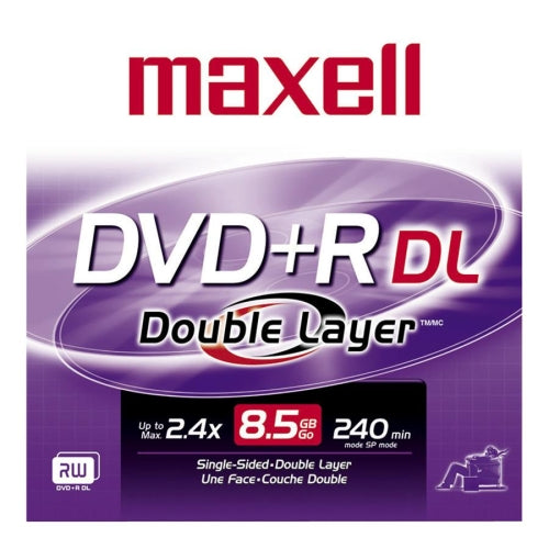 634080 Maxell DVD Recordable Media DVD+R DL 2.4x 8.50GB 1 Pack Jewel Case 120mm