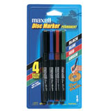 190706 Maxell CD/DVD Disc Marking Pens Red Ink, Blue Ink, Black Ink, Green Ink 4 / Pack