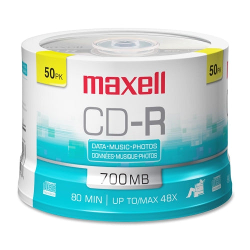 648250 Maxell CD Recordable Media CD-R 48x 700 MB 50 Pack Spindle 120mm1.33 Hour Maximum Recording Time