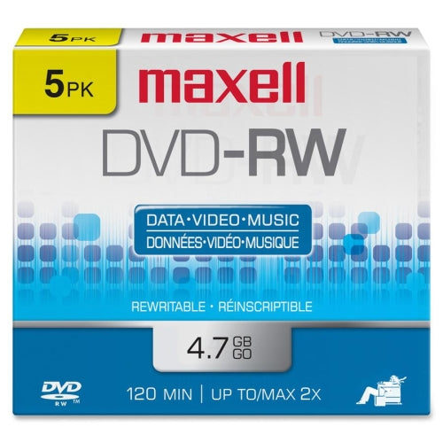 635125 Maxell 2x DVD-RW Media 4.7GB 120mm Standard 5 Pack Jewel Case