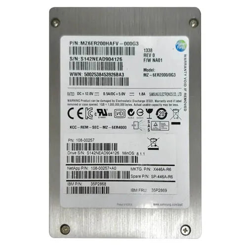 108-00257+A0 NetApp 200GB SAS 6Gb/s 2.5-Inch Solid State Drive